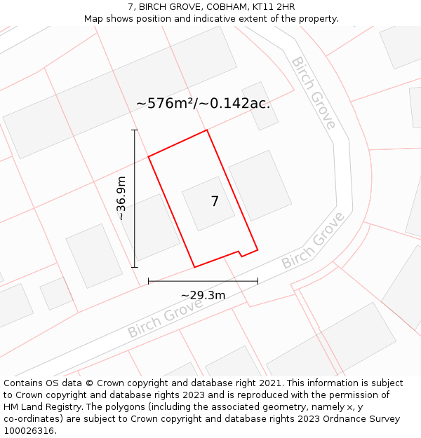 7, BIRCH GROVE, COBHAM, KT11 2HR: Plot and title map