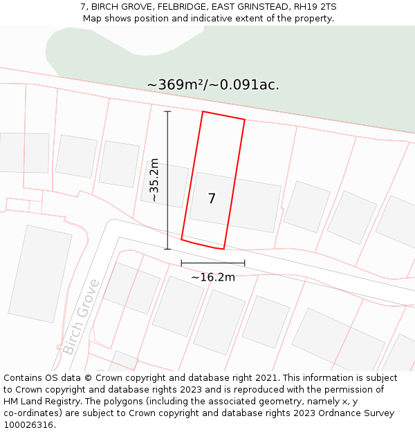 7, BIRCH GROVE, FELBRIDGE, EAST GRINSTEAD, RH19 2TS: Plot and title map