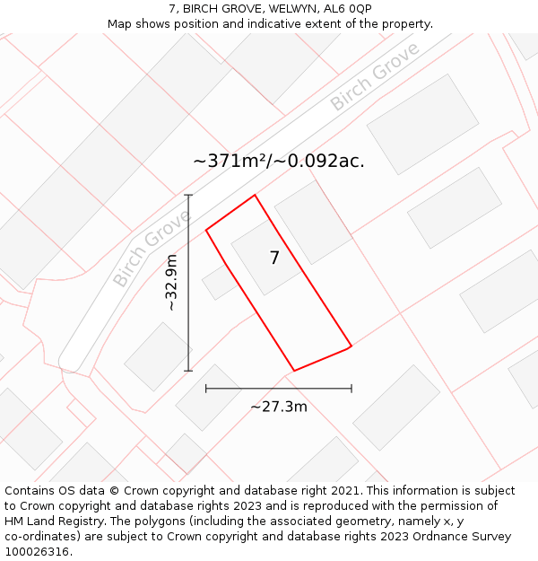 7, BIRCH GROVE, WELWYN, AL6 0QP: Plot and title map