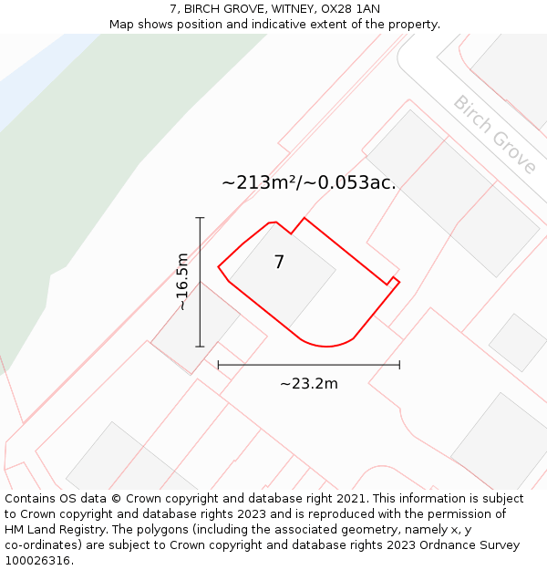 7, BIRCH GROVE, WITNEY, OX28 1AN: Plot and title map