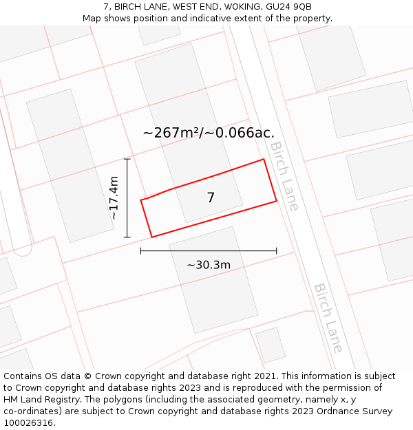 7, BIRCH LANE, WEST END, WOKING, GU24 9QB: Plot and title map