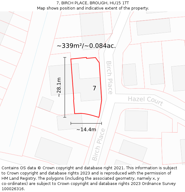 7, BIRCH PLACE, BROUGH, HU15 1TT: Plot and title map