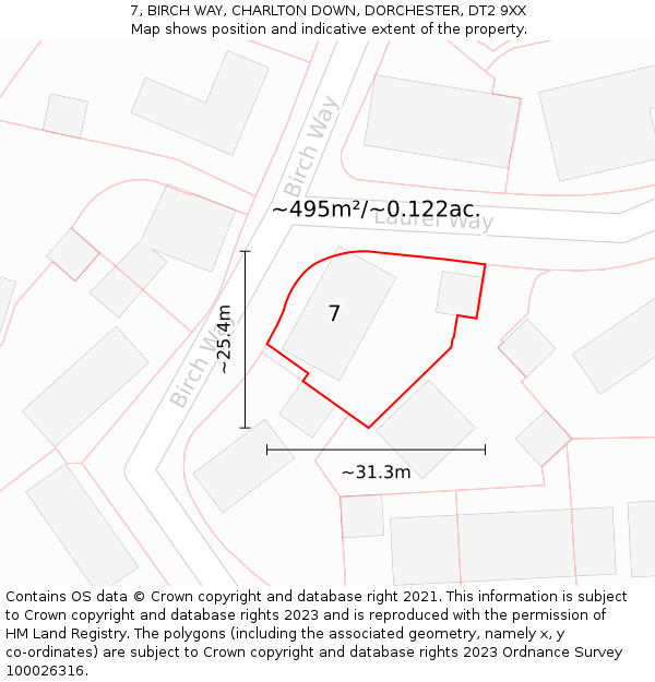 7, BIRCH WAY, CHARLTON DOWN, DORCHESTER, DT2 9XX: Plot and title map