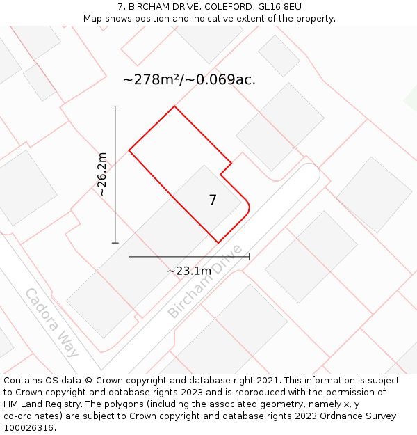7, BIRCHAM DRIVE, COLEFORD, GL16 8EU: Plot and title map