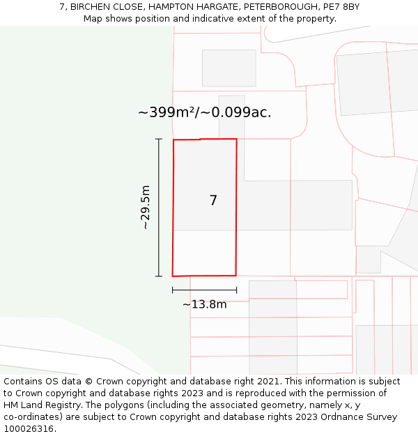 7, BIRCHEN CLOSE, HAMPTON HARGATE, PETERBOROUGH, PE7 8BY: Plot and title map