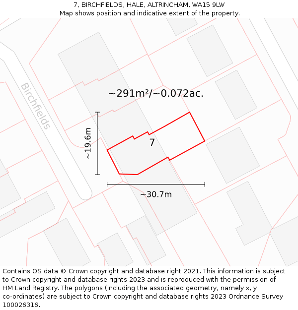 7, BIRCHFIELDS, HALE, ALTRINCHAM, WA15 9LW: Plot and title map
