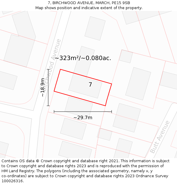 7, BIRCHWOOD AVENUE, MARCH, PE15 9SB: Plot and title map