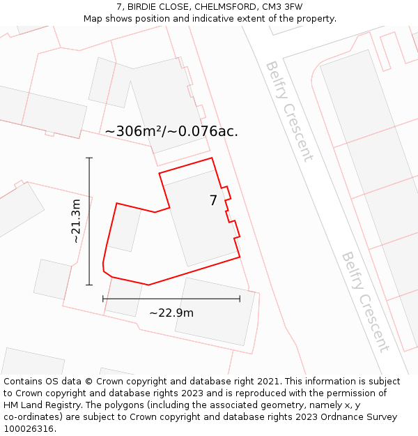 7, BIRDIE CLOSE, CHELMSFORD, CM3 3FW: Plot and title map