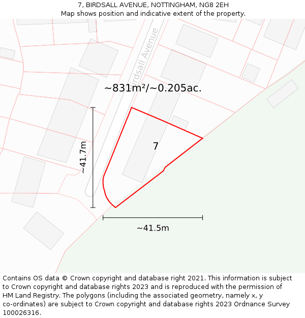 7, BIRDSALL AVENUE, NOTTINGHAM, NG8 2EH: Plot and title map
