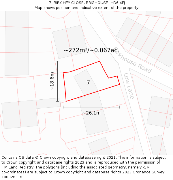 7, BIRK HEY CLOSE, BRIGHOUSE, HD6 4FJ: Plot and title map