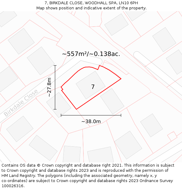 7, BIRKDALE CLOSE, WOODHALL SPA, LN10 6PH: Plot and title map
