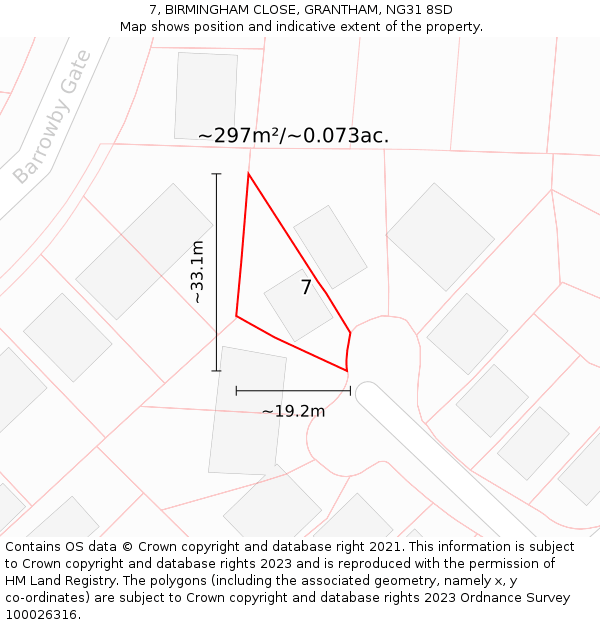 7, BIRMINGHAM CLOSE, GRANTHAM, NG31 8SD: Plot and title map