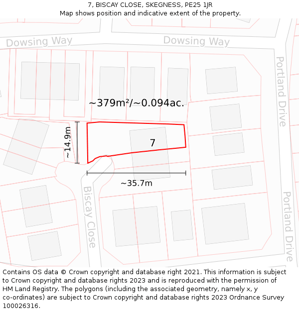 7, BISCAY CLOSE, SKEGNESS, PE25 1JR: Plot and title map