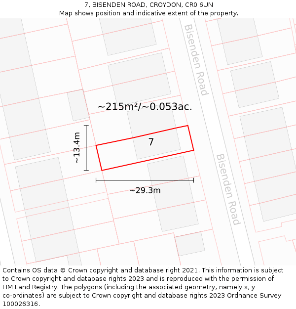 7, BISENDEN ROAD, CROYDON, CR0 6UN: Plot and title map