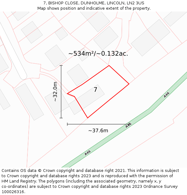 7, BISHOP CLOSE, DUNHOLME, LINCOLN, LN2 3US: Plot and title map