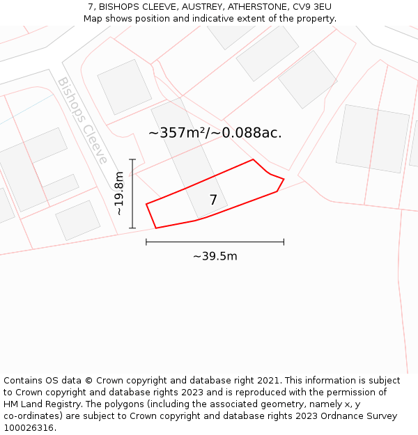 7, BISHOPS CLEEVE, AUSTREY, ATHERSTONE, CV9 3EU: Plot and title map