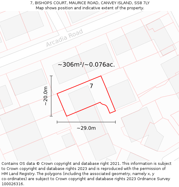 7, BISHOPS COURT, MAURICE ROAD, CANVEY ISLAND, SS8 7LY: Plot and title map