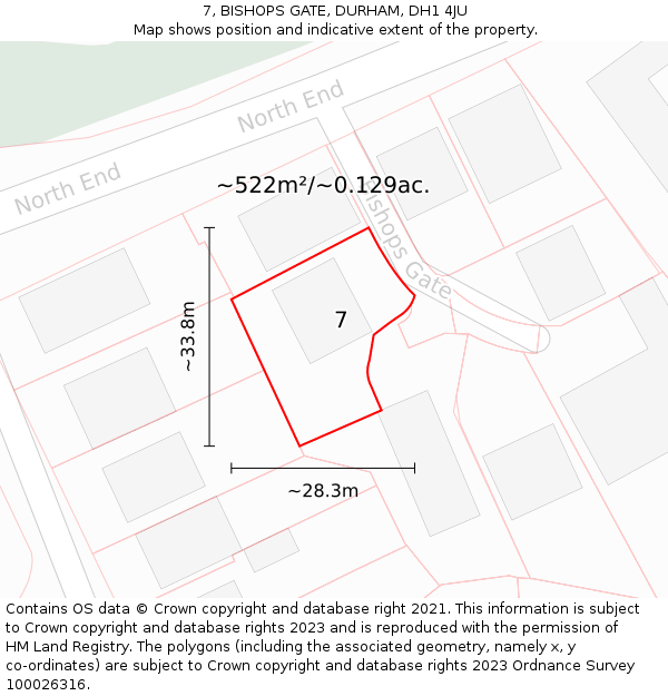 7, BISHOPS GATE, DURHAM, DH1 4JU: Plot and title map