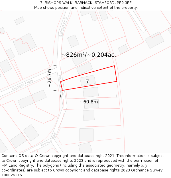 7, BISHOPS WALK, BARNACK, STAMFORD, PE9 3EE: Plot and title map