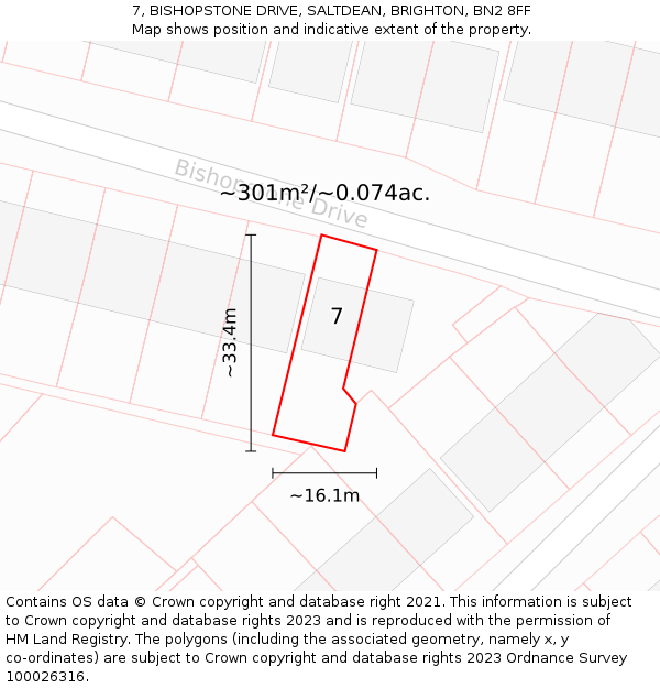 7, BISHOPSTONE DRIVE, SALTDEAN, BRIGHTON, BN2 8FF: Plot and title map
