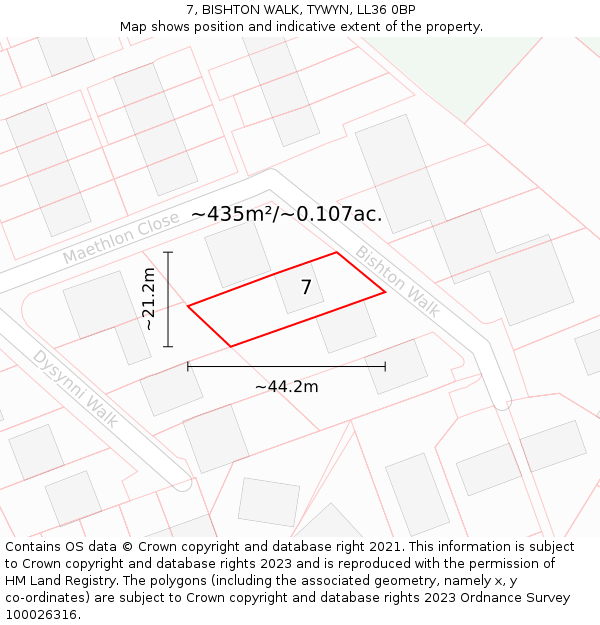 7, BISHTON WALK, TYWYN, LL36 0BP: Plot and title map
