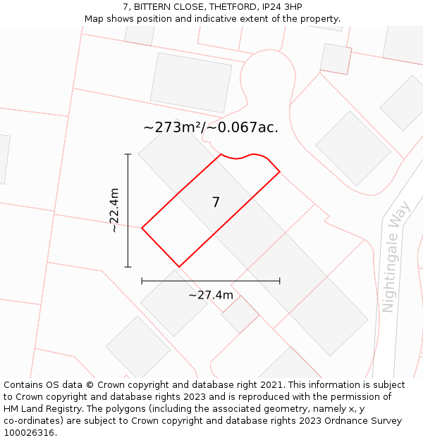 7, BITTERN CLOSE, THETFORD, IP24 3HP: Plot and title map