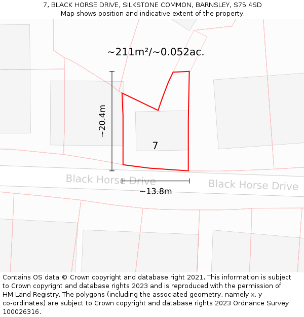 7, BLACK HORSE DRIVE, SILKSTONE COMMON, BARNSLEY, S75 4SD: Plot and title map