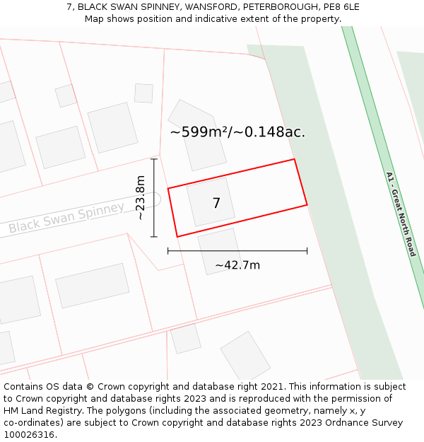 7, BLACK SWAN SPINNEY, WANSFORD, PETERBOROUGH, PE8 6LE: Plot and title map