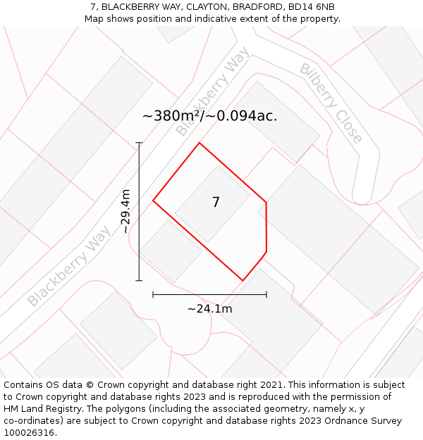 7, BLACKBERRY WAY, CLAYTON, BRADFORD, BD14 6NB: Plot and title map
