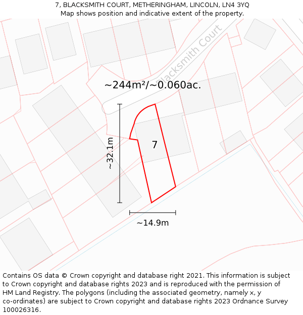 7, BLACKSMITH COURT, METHERINGHAM, LINCOLN, LN4 3YQ: Plot and title map