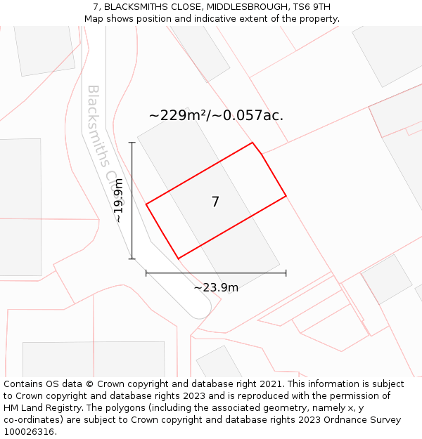 7, BLACKSMITHS CLOSE, MIDDLESBROUGH, TS6 9TH: Plot and title map