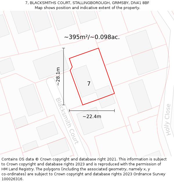 7, BLACKSMITHS COURT, STALLINGBOROUGH, GRIMSBY, DN41 8BF: Plot and title map