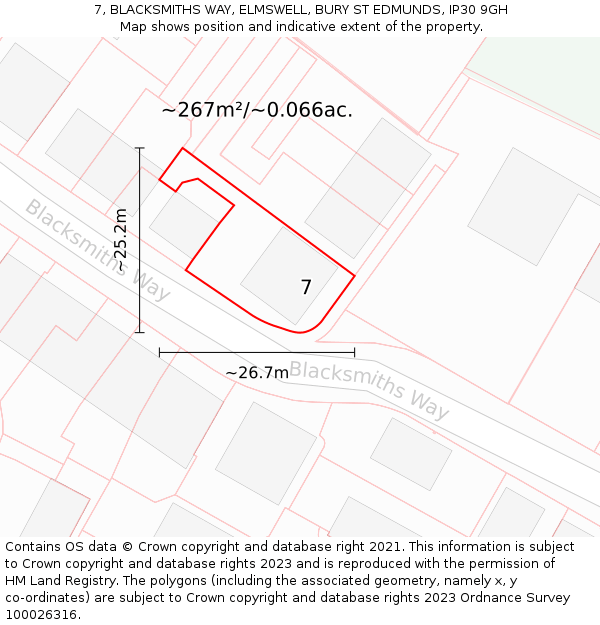 7, BLACKSMITHS WAY, ELMSWELL, BURY ST EDMUNDS, IP30 9GH: Plot and title map