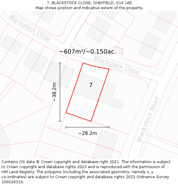 7, BLACKSTOCK CLOSE, SHEFFIELD, S14 1AE: Plot and title map