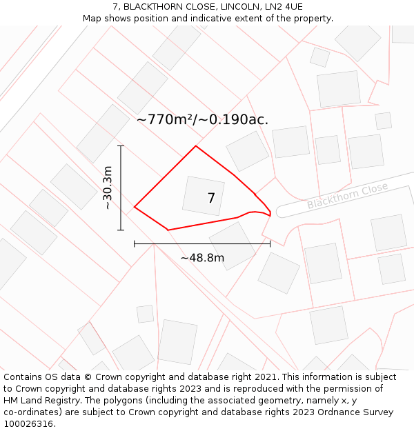 7, BLACKTHORN CLOSE, LINCOLN, LN2 4UE: Plot and title map