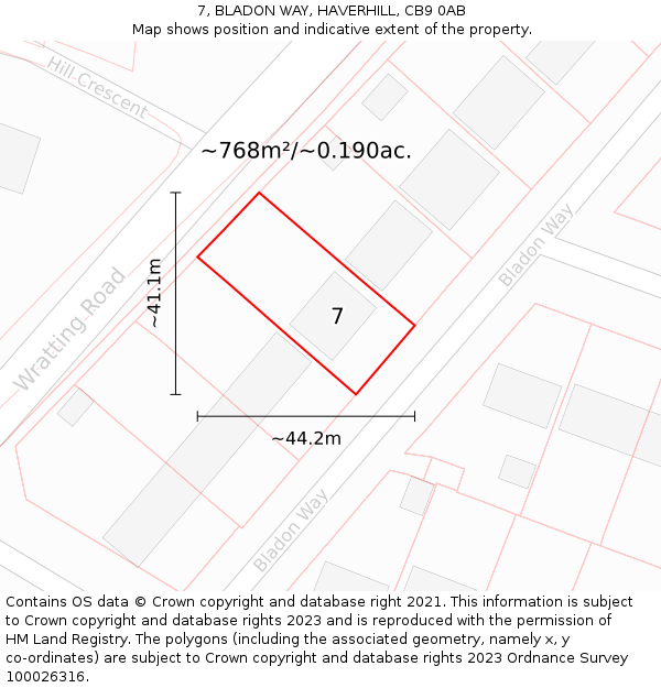 7, BLADON WAY, HAVERHILL, CB9 0AB: Plot and title map