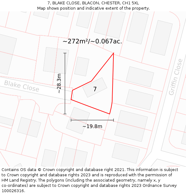 7, BLAKE CLOSE, BLACON, CHESTER, CH1 5XL: Plot and title map