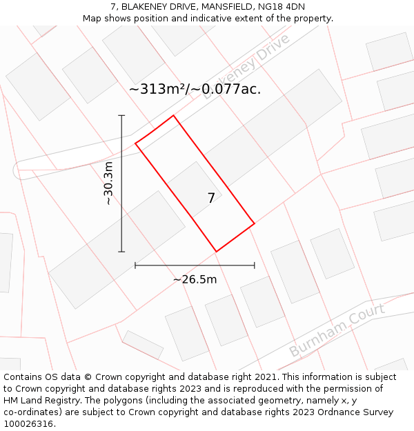 7, BLAKENEY DRIVE, MANSFIELD, NG18 4DN: Plot and title map