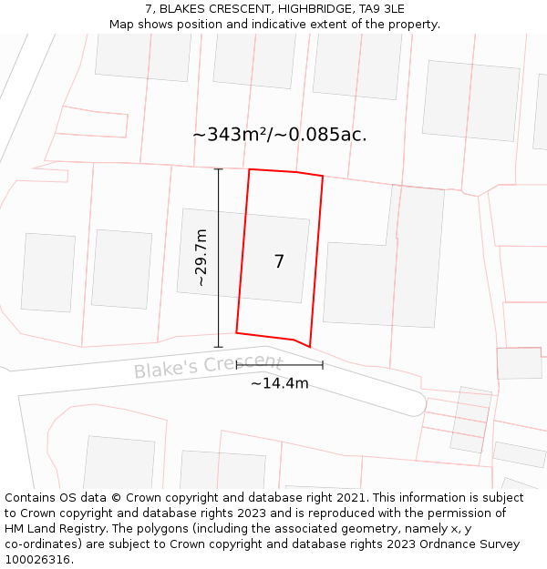 7, BLAKES CRESCENT, HIGHBRIDGE, TA9 3LE: Plot and title map