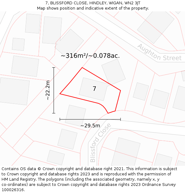 7, BLISSFORD CLOSE, HINDLEY, WIGAN, WN2 3JT: Plot and title map
