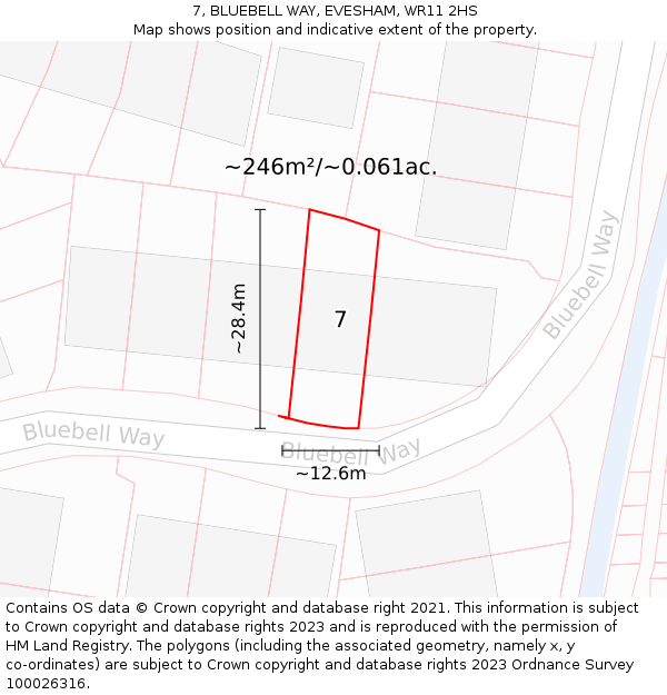 7, BLUEBELL WAY, EVESHAM, WR11 2HS: Plot and title map