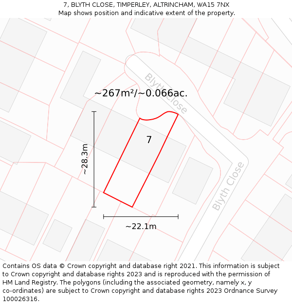 7, BLYTH CLOSE, TIMPERLEY, ALTRINCHAM, WA15 7NX: Plot and title map