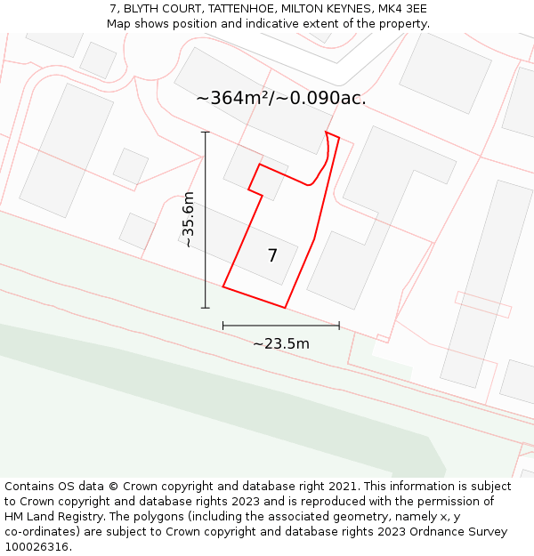 7, BLYTH COURT, TATTENHOE, MILTON KEYNES, MK4 3EE: Plot and title map