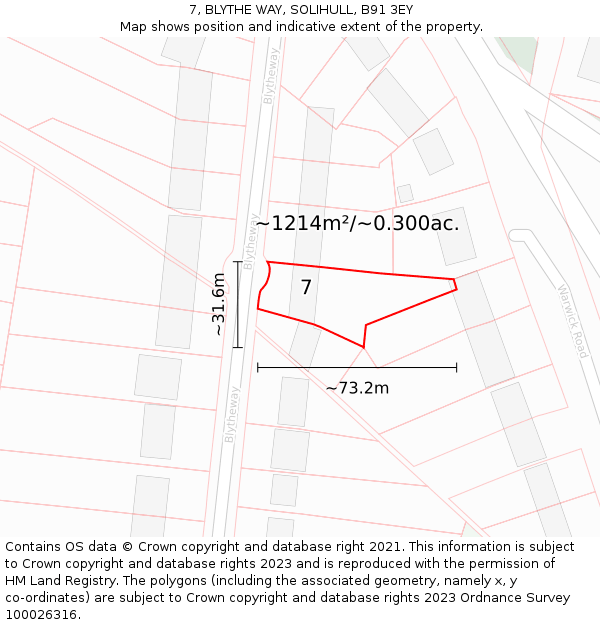 7, BLYTHE WAY, SOLIHULL, B91 3EY: Plot and title map