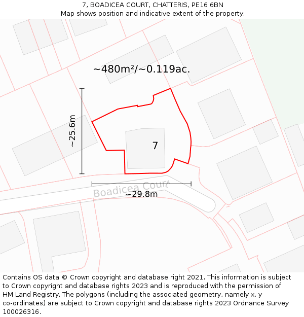 7, BOADICEA COURT, CHATTERIS, PE16 6BN: Plot and title map
