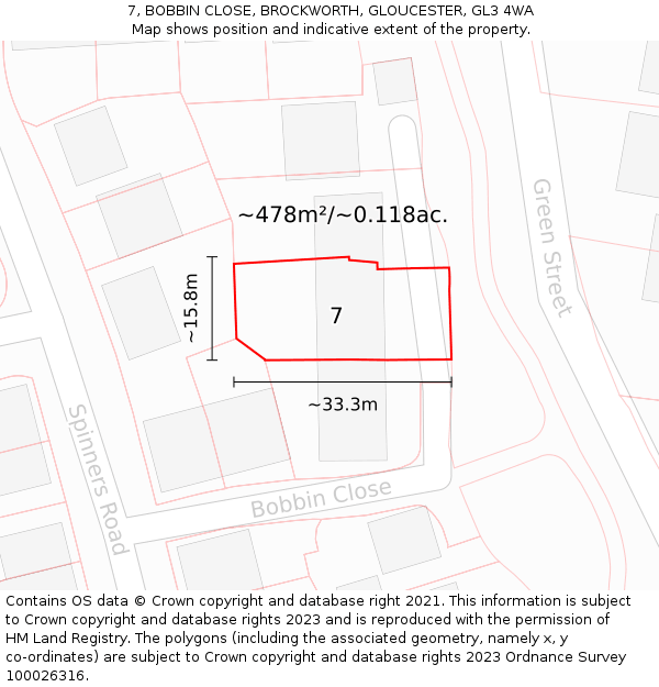 7, BOBBIN CLOSE, BROCKWORTH, GLOUCESTER, GL3 4WA: Plot and title map