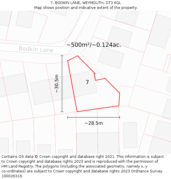 7, BODKIN LANE, WEYMOUTH, DT3 6QL: Plot and title map