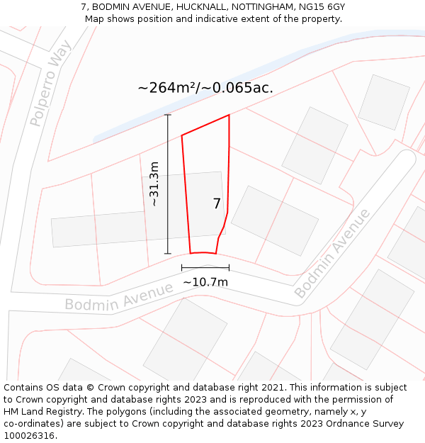 7, BODMIN AVENUE, HUCKNALL, NOTTINGHAM, NG15 6GY: Plot and title map