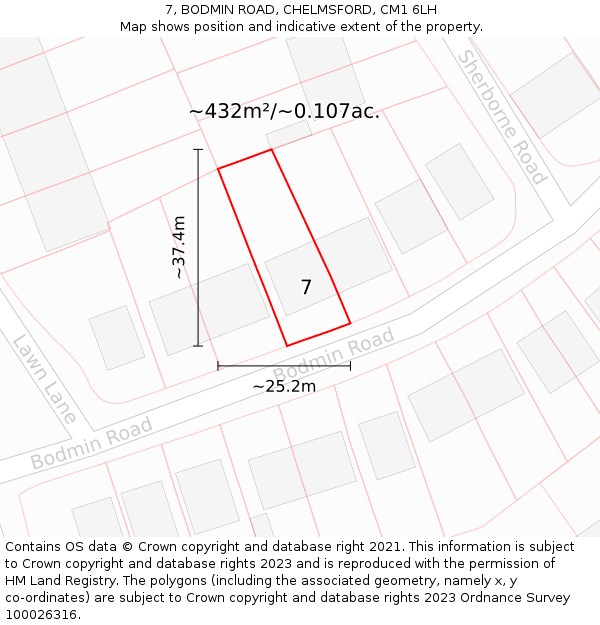 7, BODMIN ROAD, CHELMSFORD, CM1 6LH: Plot and title map