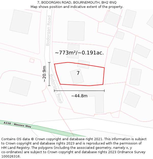 7, BODORGAN ROAD, BOURNEMOUTH, BH2 6NQ: Plot and title map